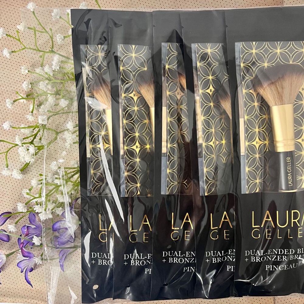 Lot of 5 Laura Geller Dual-Ended Blush & Bronzer Brush Gold & Black New